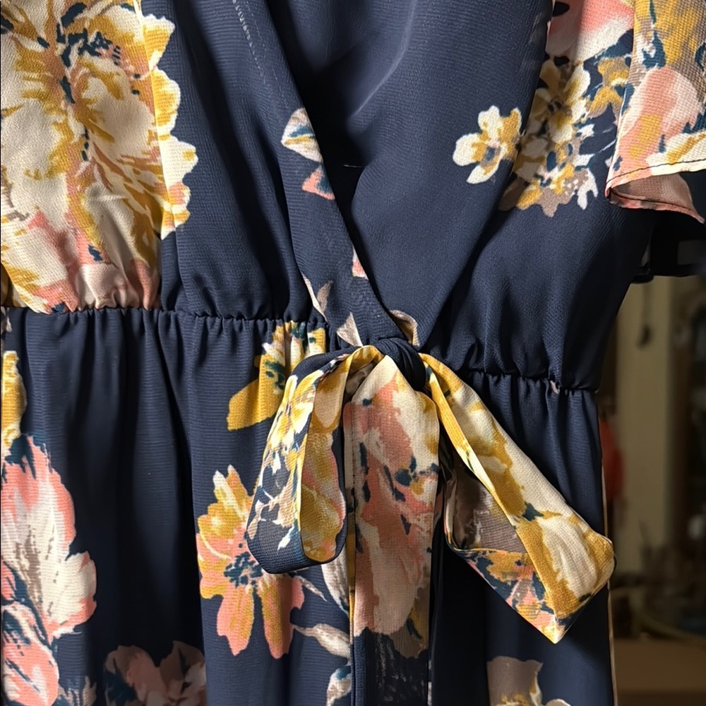 Bailey Blue Navy Floral Wrap Style Maxi Dress Boho Romantic Flowy Wedding Guest - Picture 2 of 6